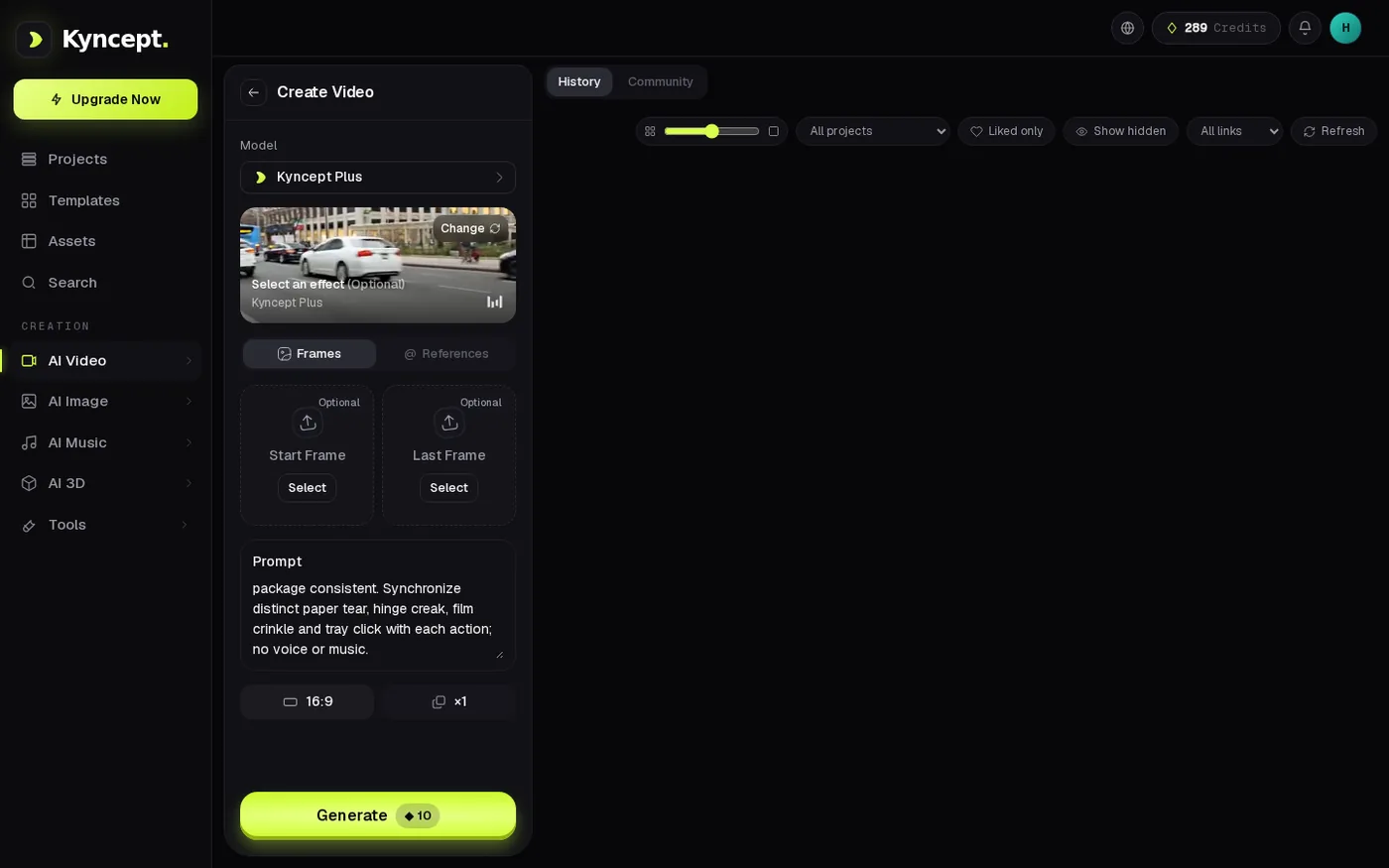 Kyncept video controls with optional start and last frames